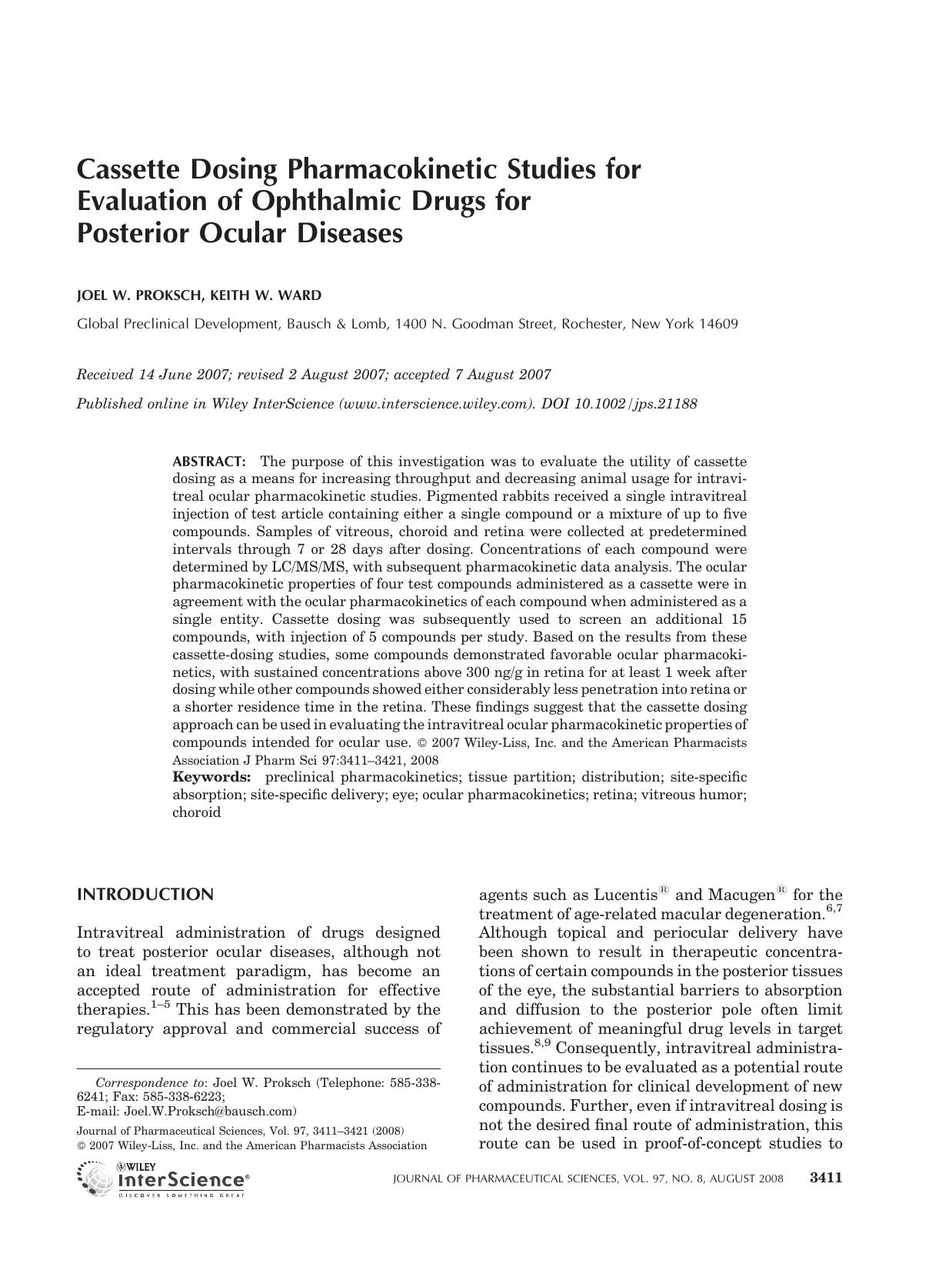Cassette dosing pharmacokinetic studies for evaluation of ophthalmic drugs for posterior ocular diseases by Unknown