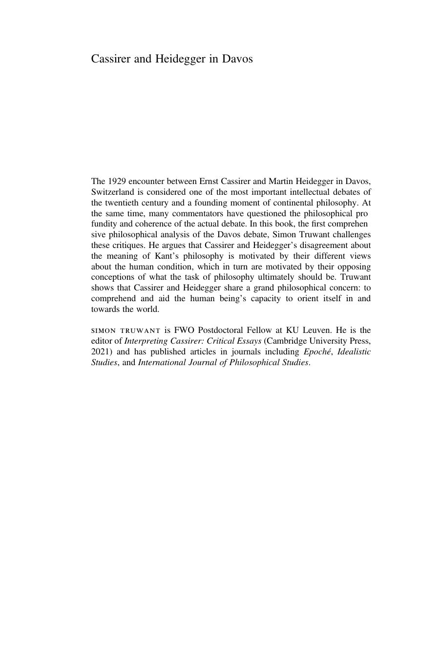 Cassirer and Heidegger in Davos: The Philosophical Arguments by Simon Truwant