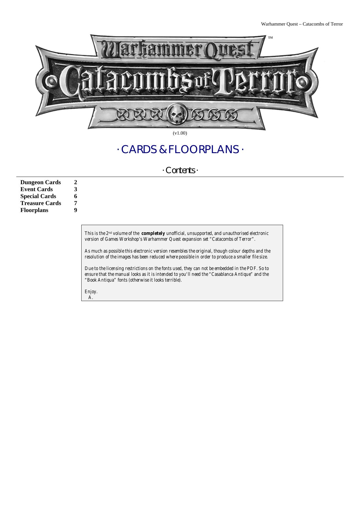 Catacombs of Terror - Cards & Floorplans by Games Workshop