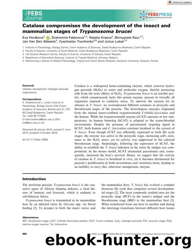 Catalase compromises the development of the insect and mammalian stages of TrypanosomaÂ brucei by Unknown