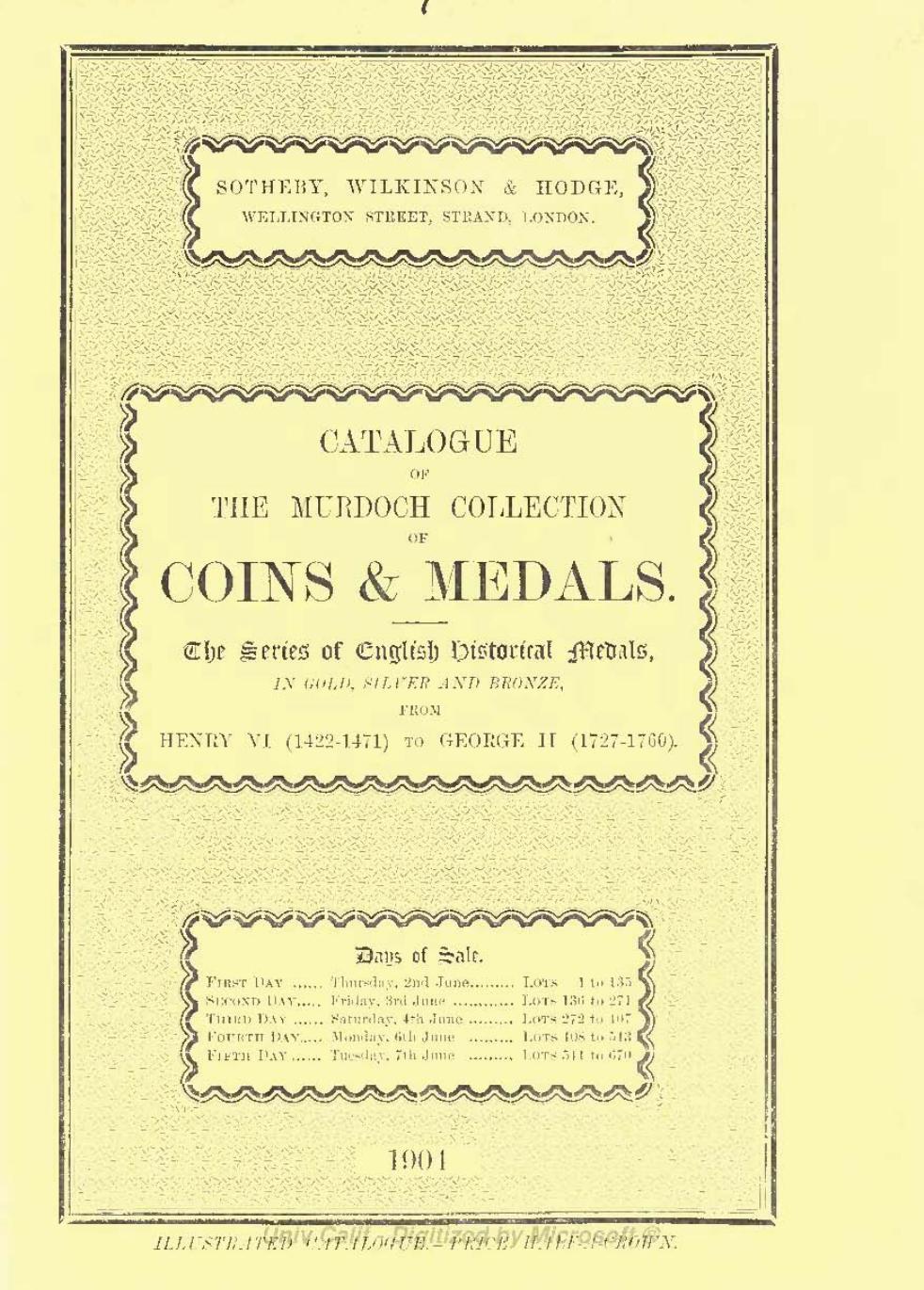 Catalogue of the valuable collection of coins and medals by John G.Murdoch