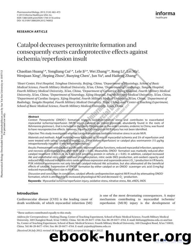 Catalpol decreases peroxynitrite formation and consequently exerts cardioprotective effects against ischemiareperfusion insult by unknow