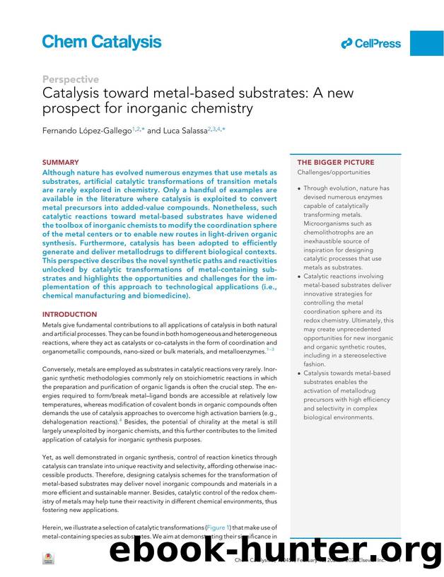 Catalysis toward metal-based substrates: A new prospect for inorganic chemistry by Fernando López-Gallego & Luca Salassa