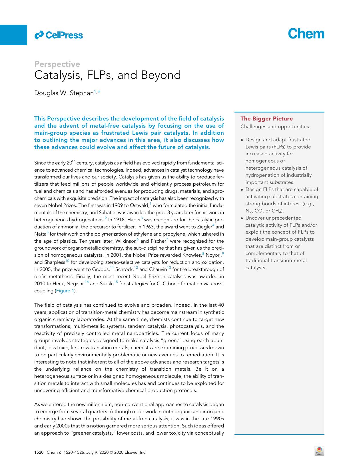 Catalysis, FLPs, and Beyond by Douglas W. Stephan