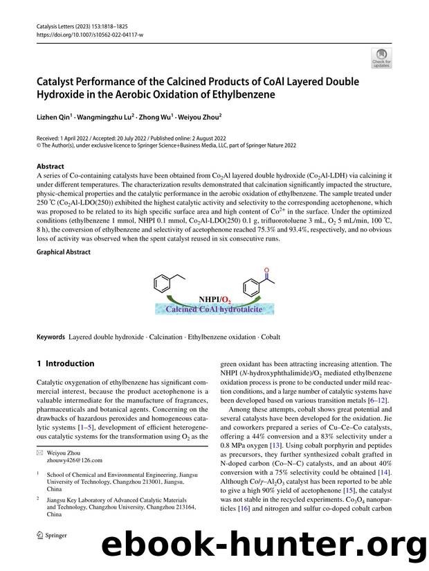 Catalyst Performance of the Calcined Products of CoAl Layered Double Hydroxide in the Aerobic Oxidation of Ethylbenzene by Lizhen Qin & Wangmingzhu Lu & Zhong Wu & Weiyou Zhou