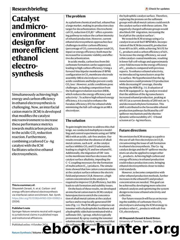 Catalyst and microenvironment design for more efficient ethanol electrosynthesis by Unknown