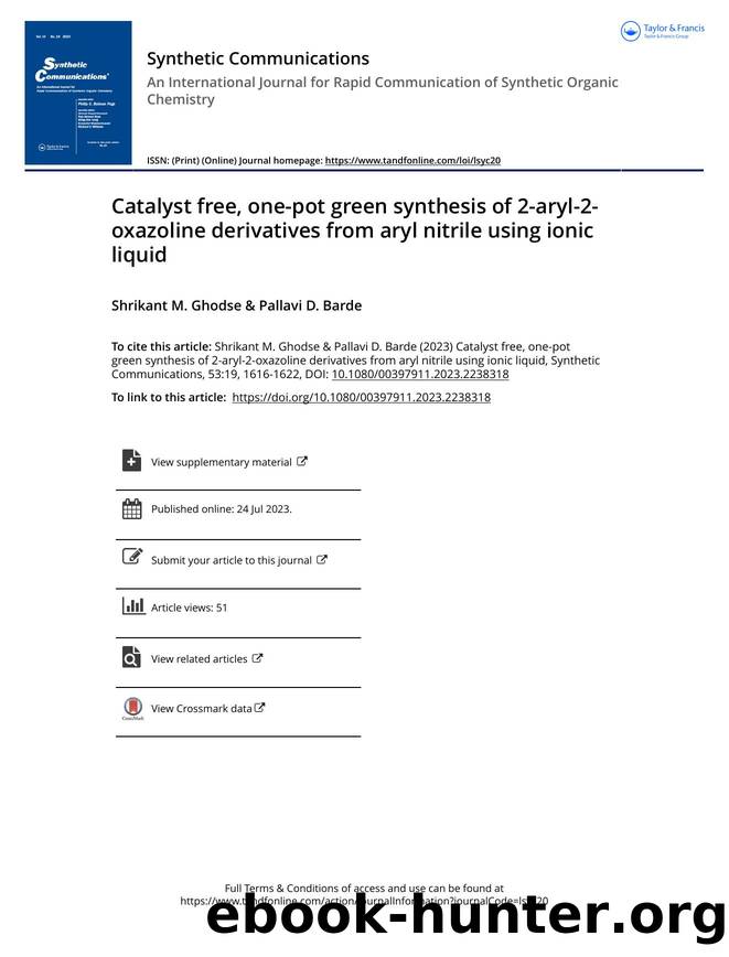 Catalyst free, one-pot green synthesis of 2-aryl-2-oxazoline derivatives from aryl nitrile using ionic liquid by Ghodse Shrikant M. & Barde Pallavi D