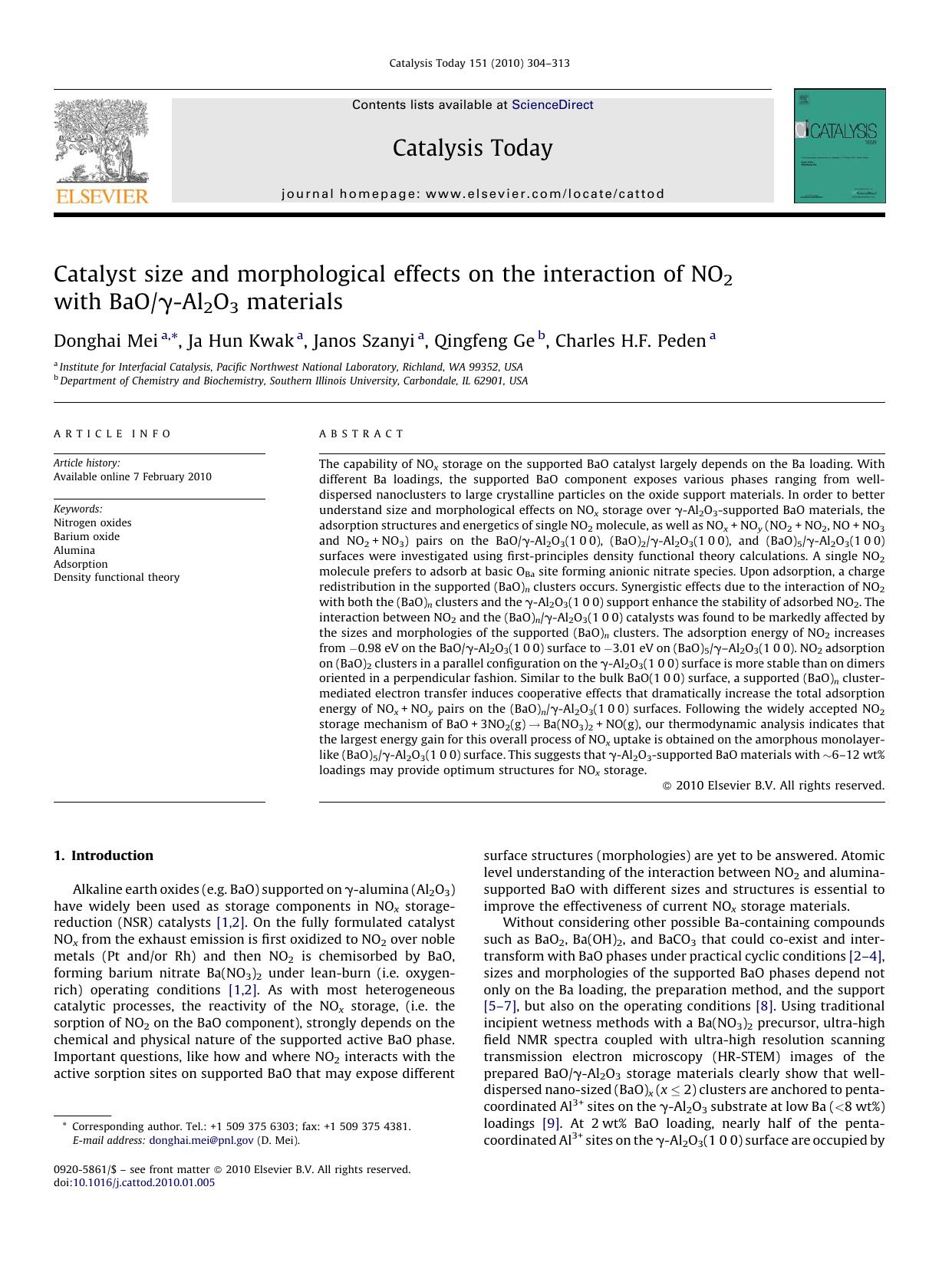 Catalyst size and morphological effects on the interaction of NO2 with BaOÃÂ³-Al2O3 materials by Donghai Mei; Ja Hun Kwak; Janos Szanyi; Qingfeng Ge; Charles H.F. Peden