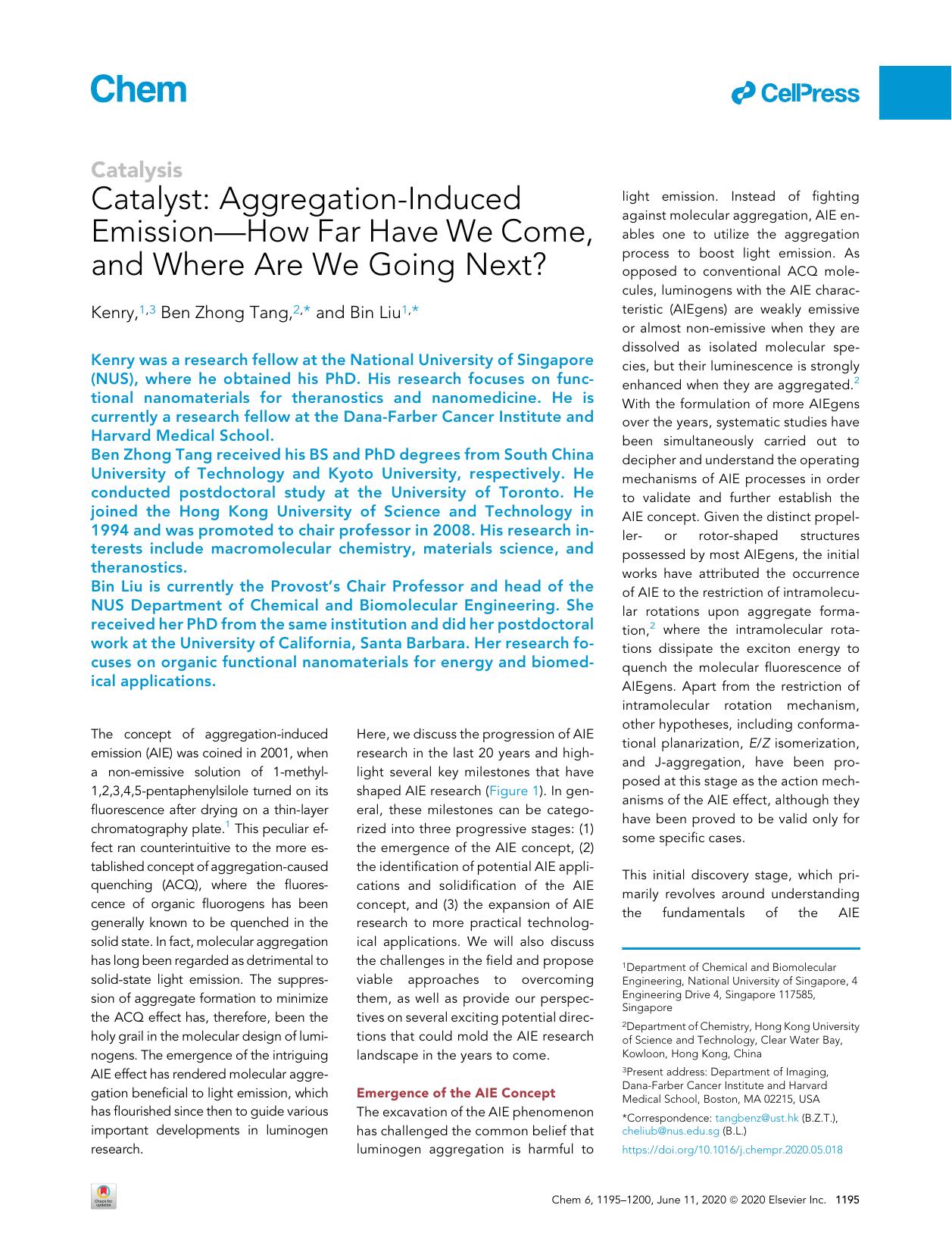 Catalyst: Aggregation-Induced Emission-How Far Have We Come, and Where Are We Going Next? by Kenry