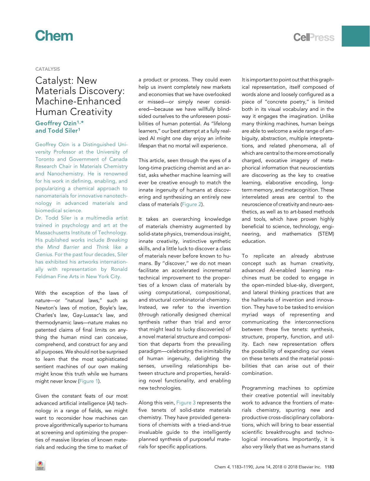 Catalyst: New Materials Discovery: Machine-Enhanced Human Creativity by Geoffrey Ozin