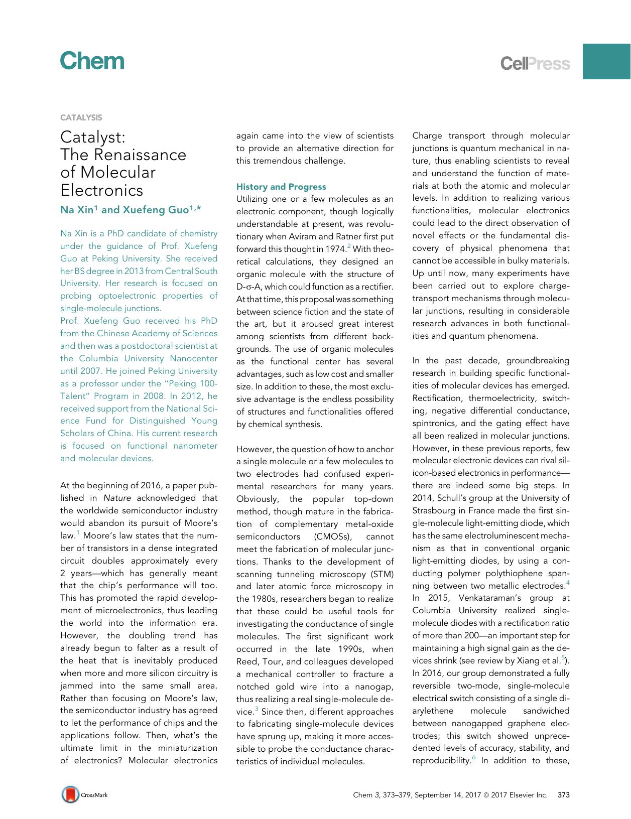 Catalyst: The Renaissance of Molecular Electronics by Na Xin & Xuefeng Guo