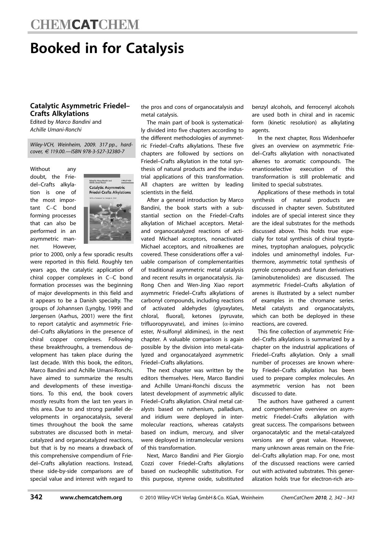 Catalytic Asymmetric Friedel-Crafts Alkylations. Edited by Marco Bandini and Achille Umani-Ronchi by Unknown