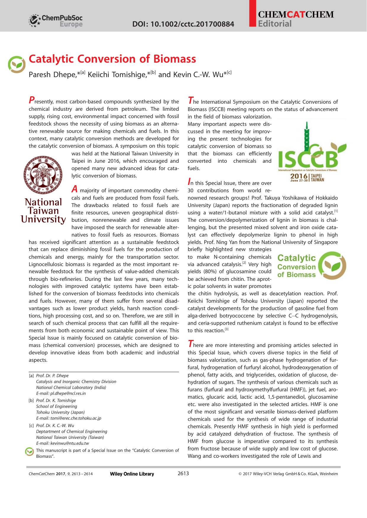 Catalytic Conversion of Biomass by Unknown