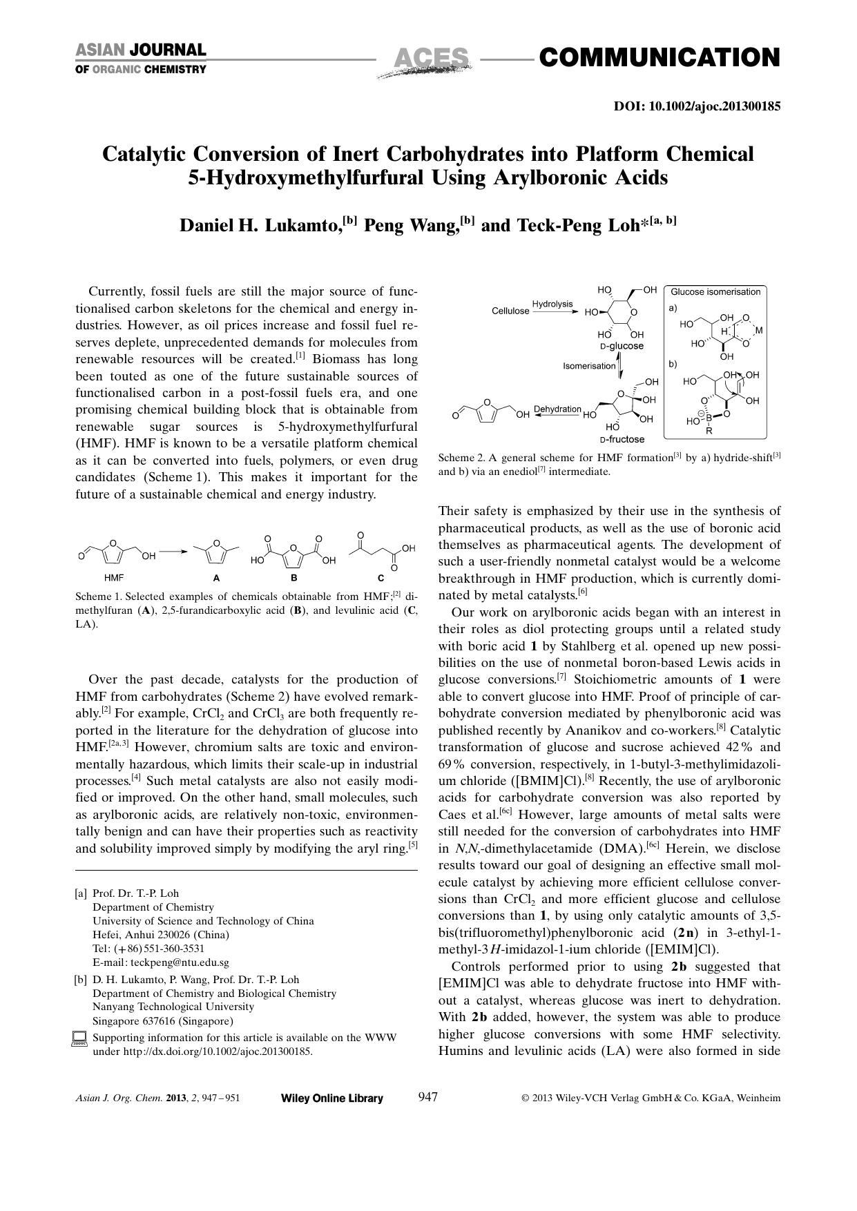 Catalytic Conversion of Inert Carbohydrates into Platform Chemical 5Hydroxymethylfurfural Using Arylboronic Acids by Unknown