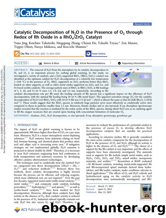 Catalytic Decomposition of N2O in the Presence of O2 through Redox of Rh Oxide in a RhOxZrO2 Catalyst by unknow