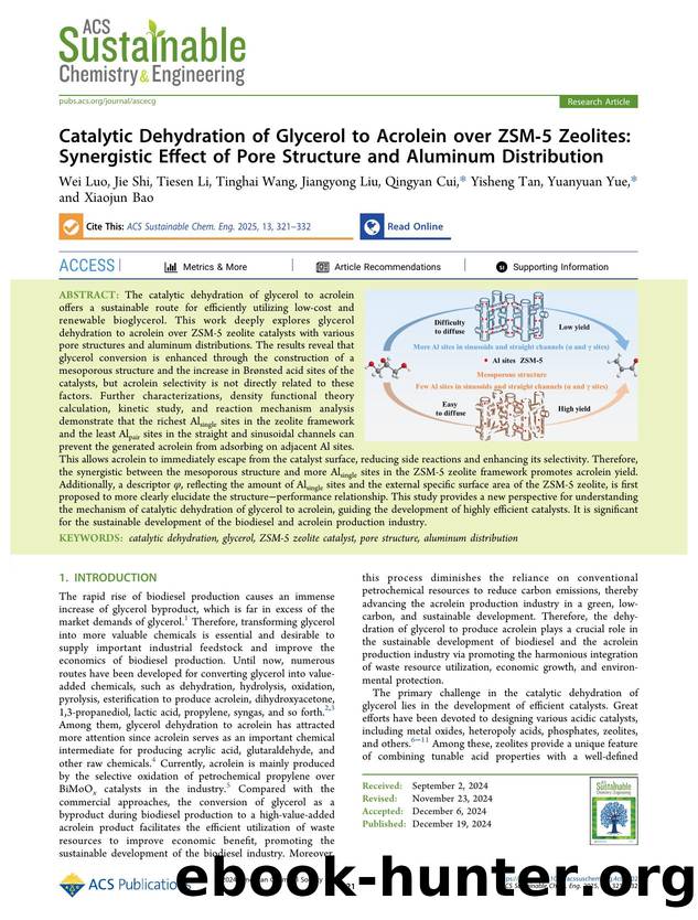 Catalytic Dehydration of Glycerol to Acrolein over ZSM-5 Zeolites: Synergistic Effect of Pore Structure and Aluminum Distribution by unknow