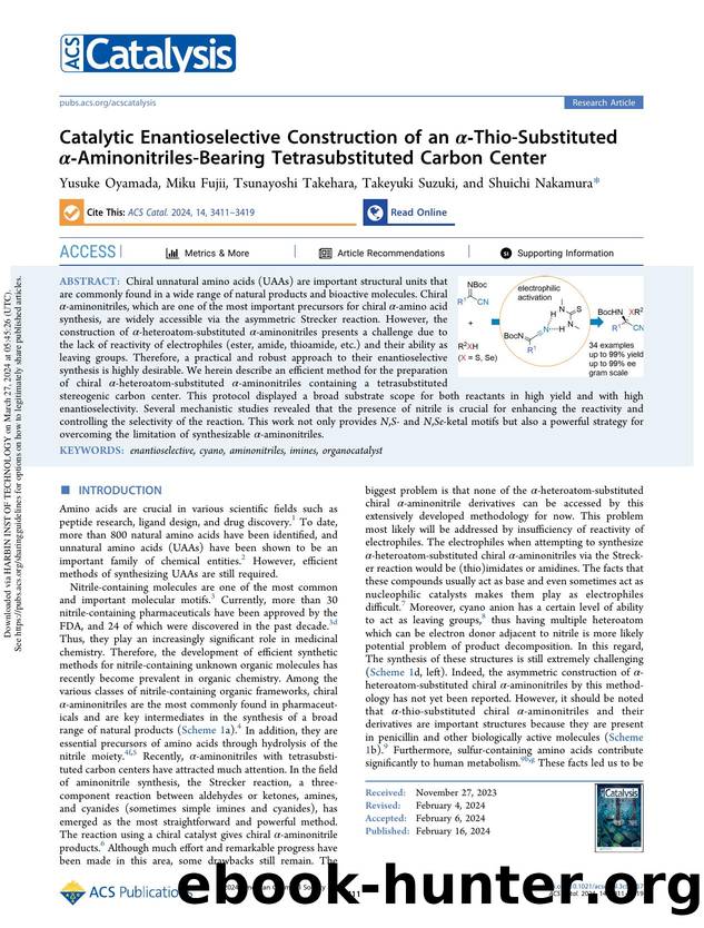 Catalytic Enantioselective Construction of an Î±-Thio-Substituted Î±-Aminonitriles-Bearing Tetrasubstituted Carbon Center by Yusuke Oyamada Miku Fujii Tsunayoshi Takehara Takeyuki Suzuki & Shuichi Nakamura