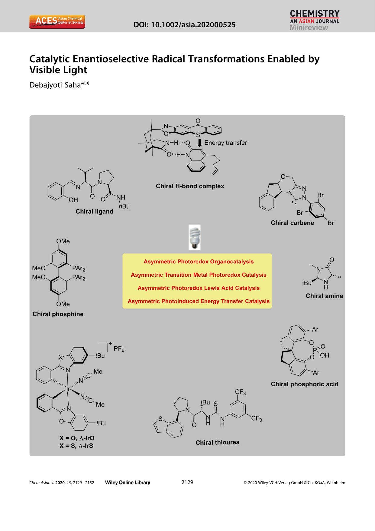 Catalytic Enantioselective Radical Transformations Enabled by Visible Light by Unknown
