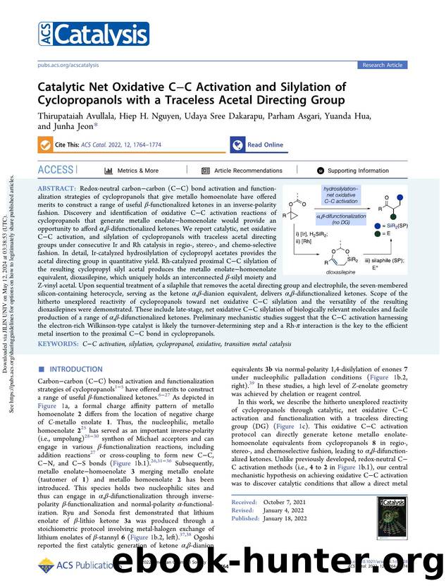 Catalytic Net Oxidative CâC Activation and Silylation of Cyclopropanols with a Traceless Acetal Directing Group by Thirupataiah Avullala Hiep H. Nguyen Udaya Sree Dakarapu Parham Asgari Yuanda Hua & Junha Jeon