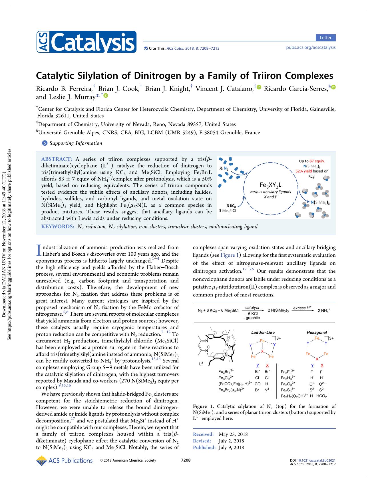 Catalytic Silylation of Dinitrogen by a Family of Triiron Complexes by unknow