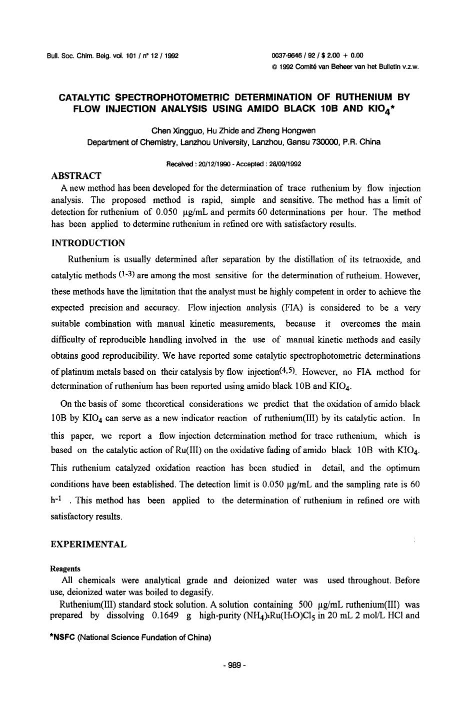 Catalytic Spectrophotometric Determination of Ruthenium by Flow Injection Analysis Using Amido Black 10B and KIO4 by Unknown