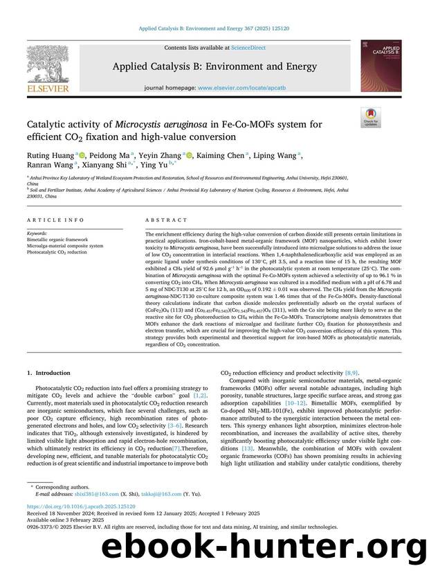 Catalytic activity of Microcystis aeruginosa in Fe-Co-MOFs system for efficient CO2 fixation and high-value conversion by unknow