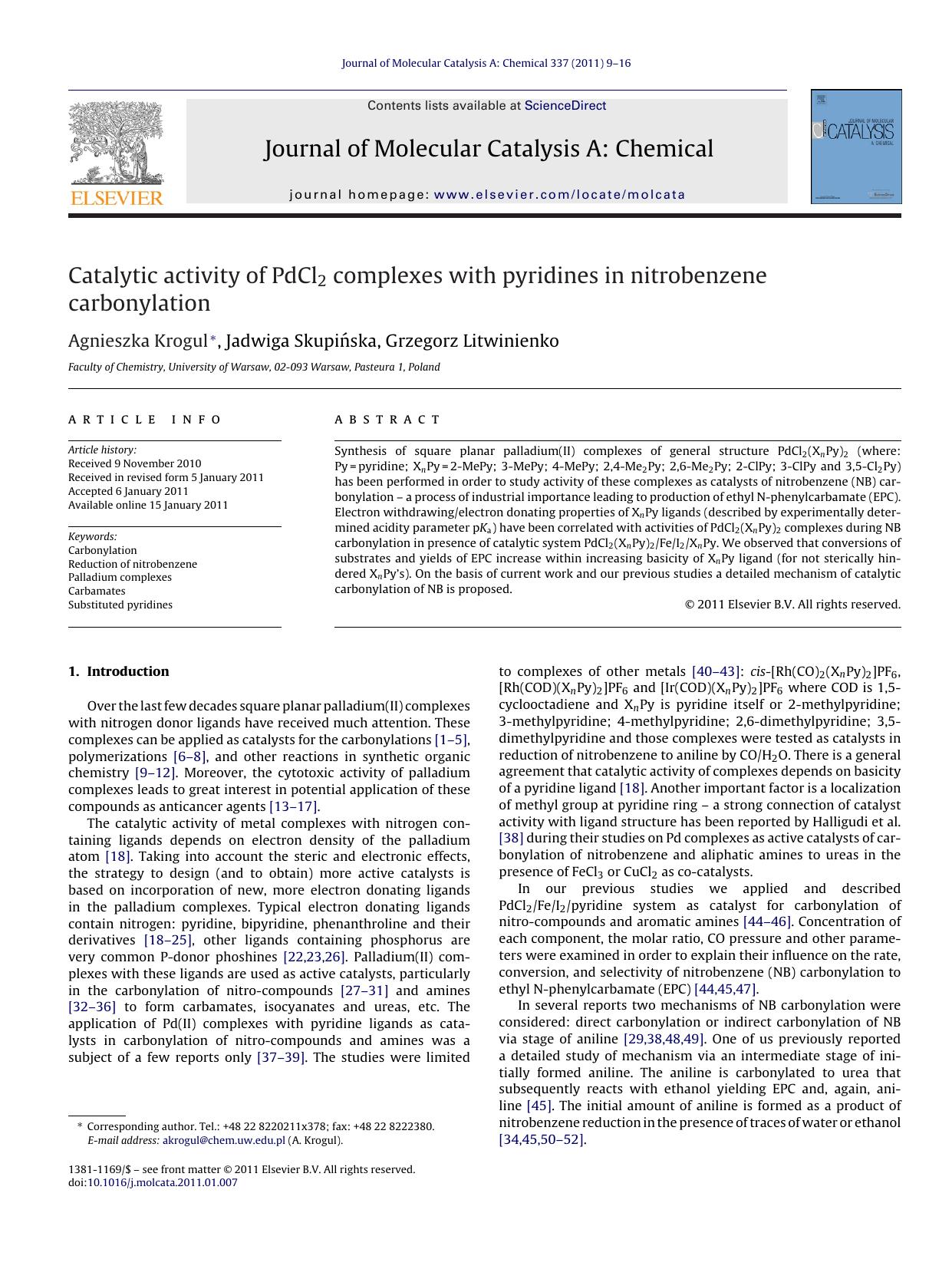 Catalytic activity of PdCl2 complexes with pyridines in nitrobenzene carbonylation by Agnieszka Krogul