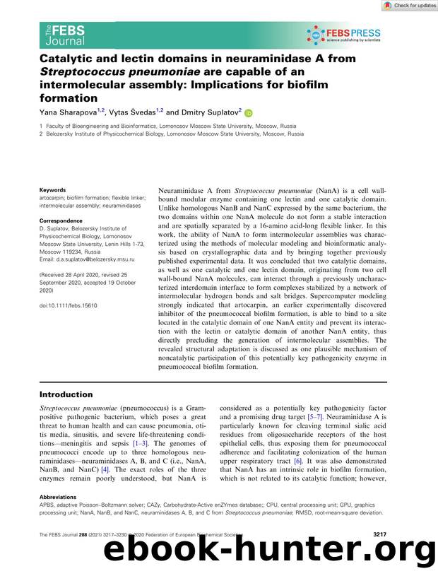 Catalytic and lectin domains in neuraminidase A from Streptococcus pneumoniae are capable of an intermolecular assembly: Implications for biofilm formation by Unknown