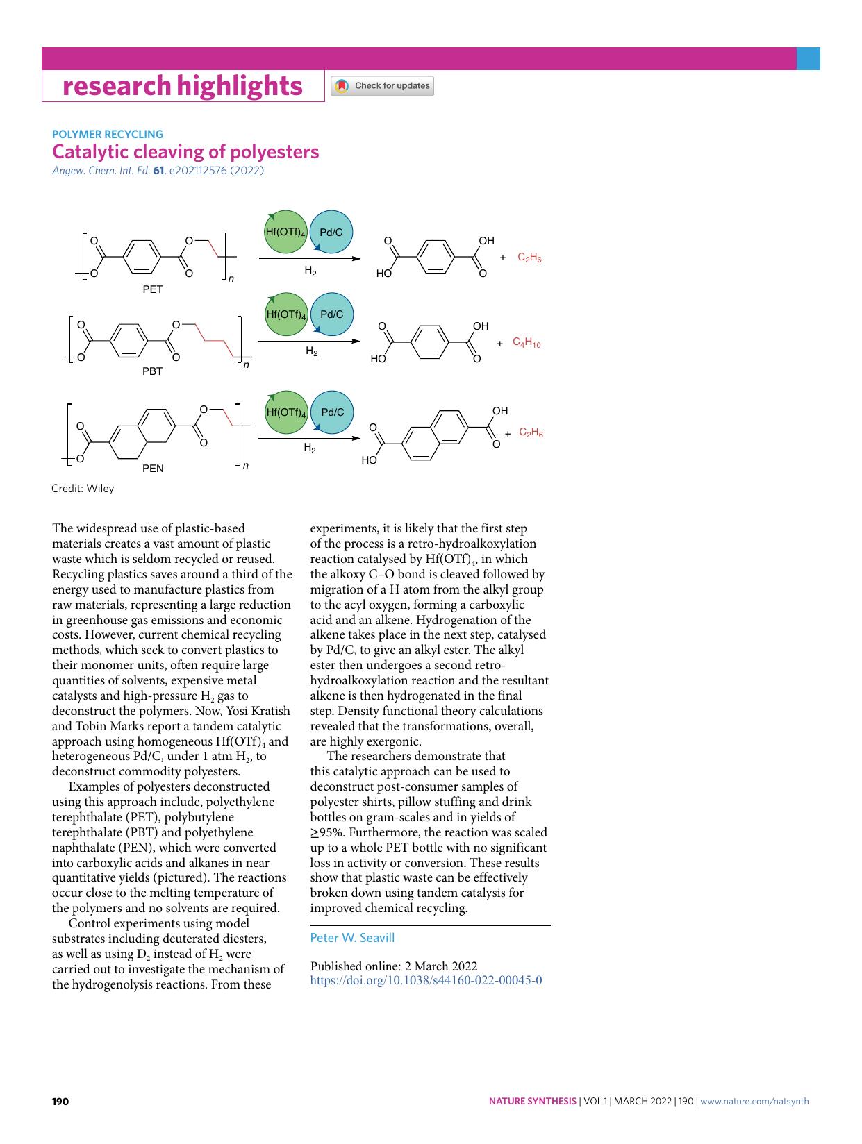 Catalytic cleaving of polyesters by Peter W. Seavill