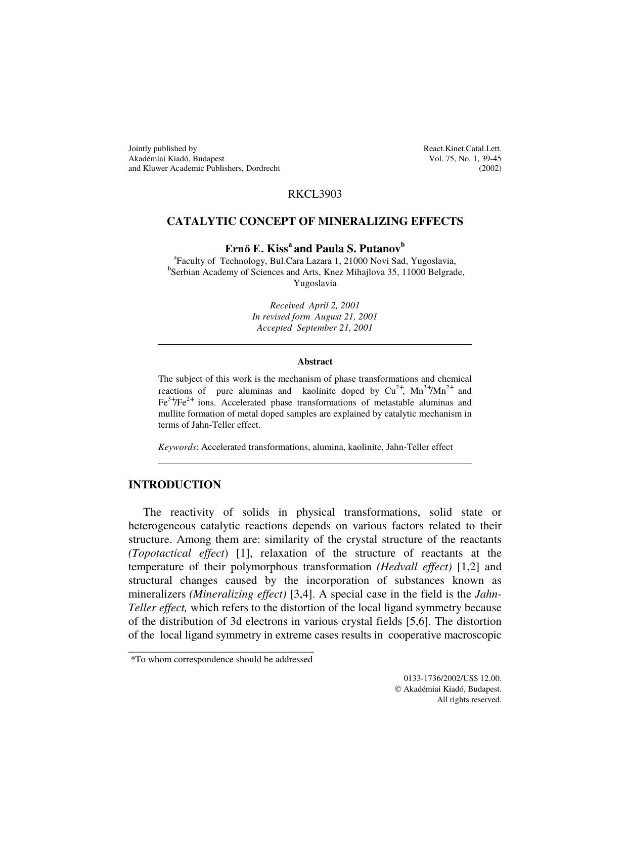 Catalytic concept of mineralizing effects by Unknown