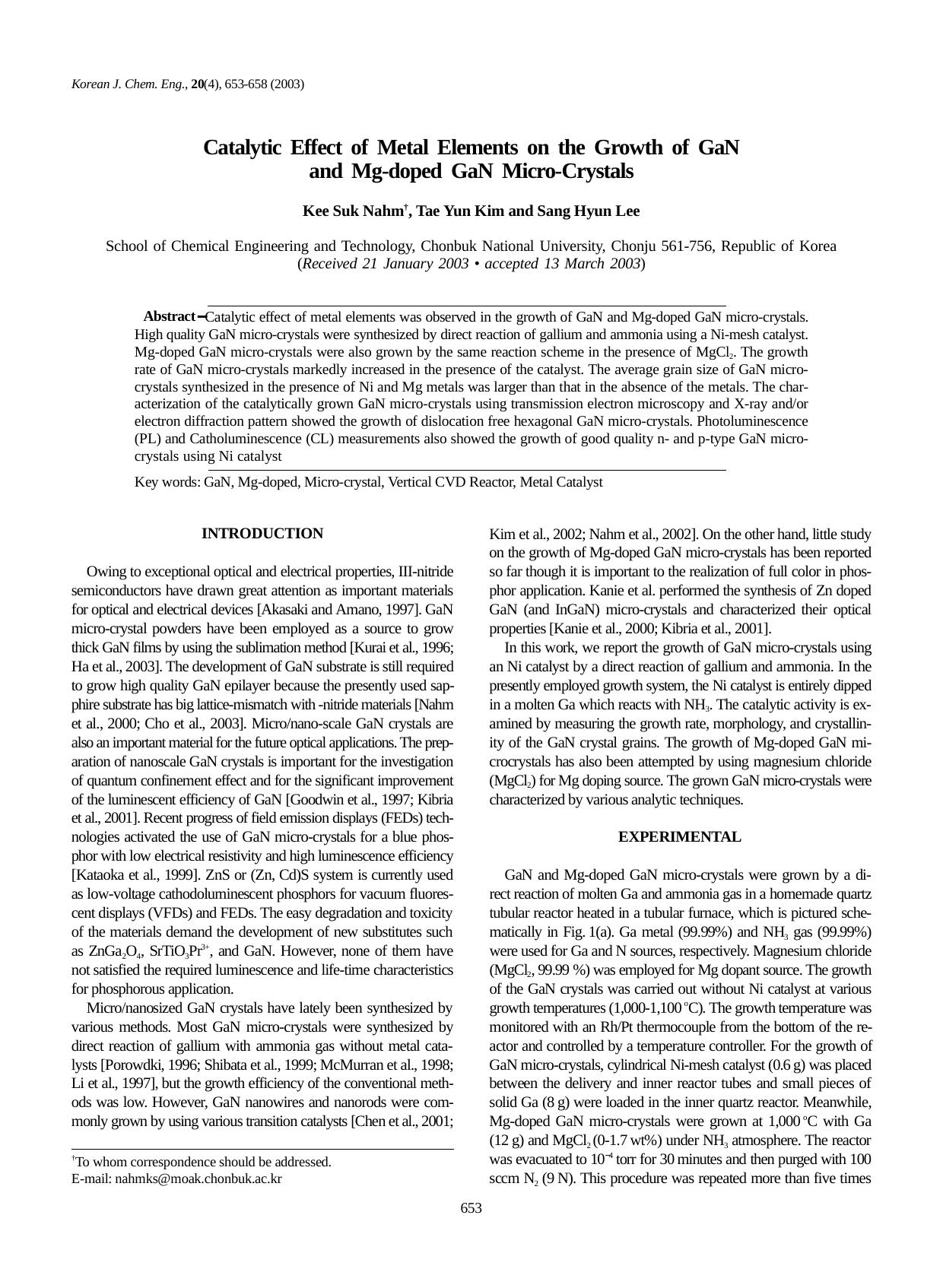 Catalytic effect of metal elements on the growth of GaN and Mg-doped GaN micro-crystals by Unknown