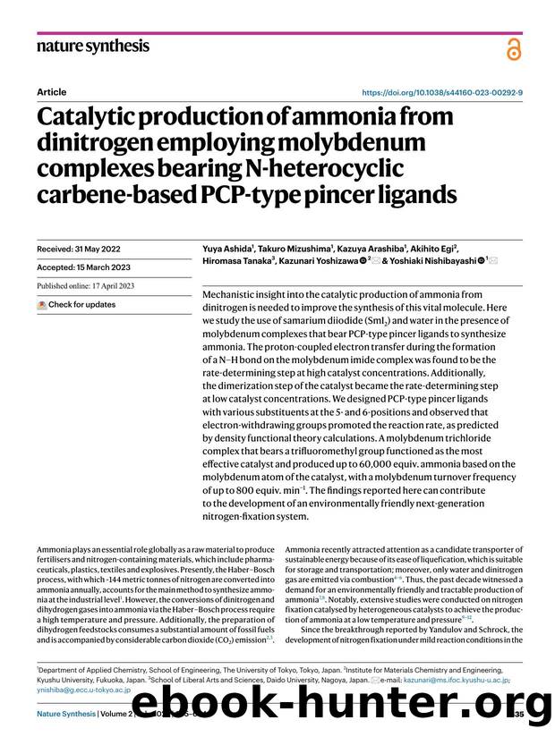 Catalytic production of ammonia from dinitrogen employing molybdenum complexes bearing N-heterocyclic carbene-based PCP-type pincer ligands by unknow