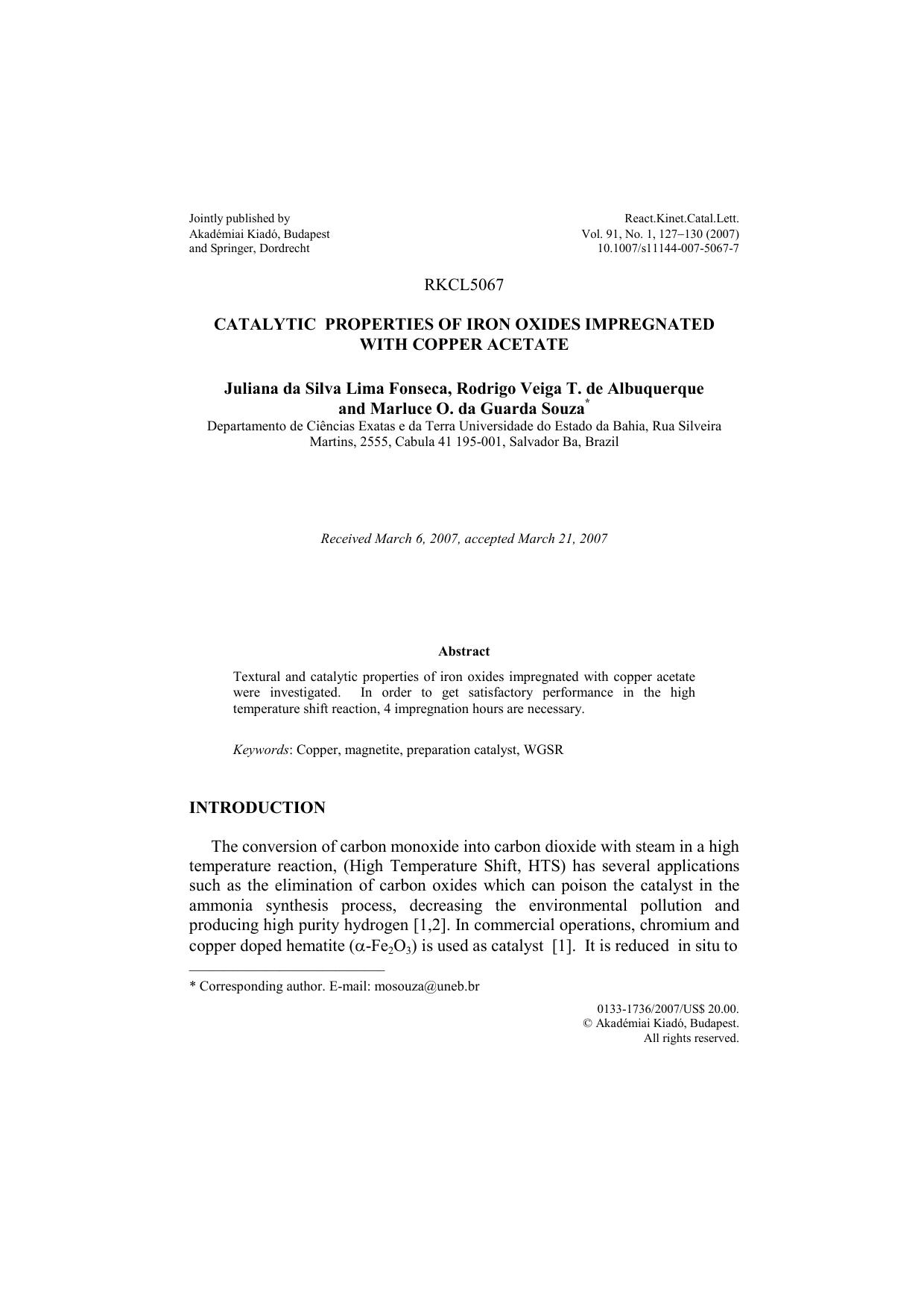 Catalytic properties of iron oxides impregnated with copper acetate by Unknown