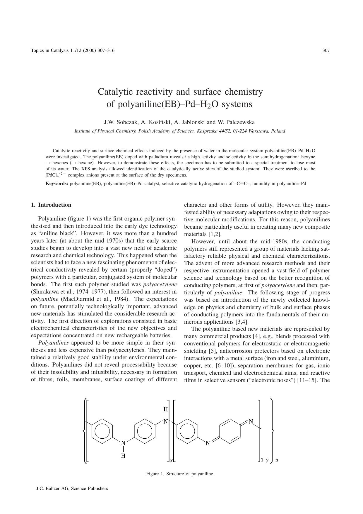Catalytic reactivity and surface chemistry of polyaniline(EB)&#x2013;Pd&#x2013;H<Subscript>2<Subscript>O systems by Unknown