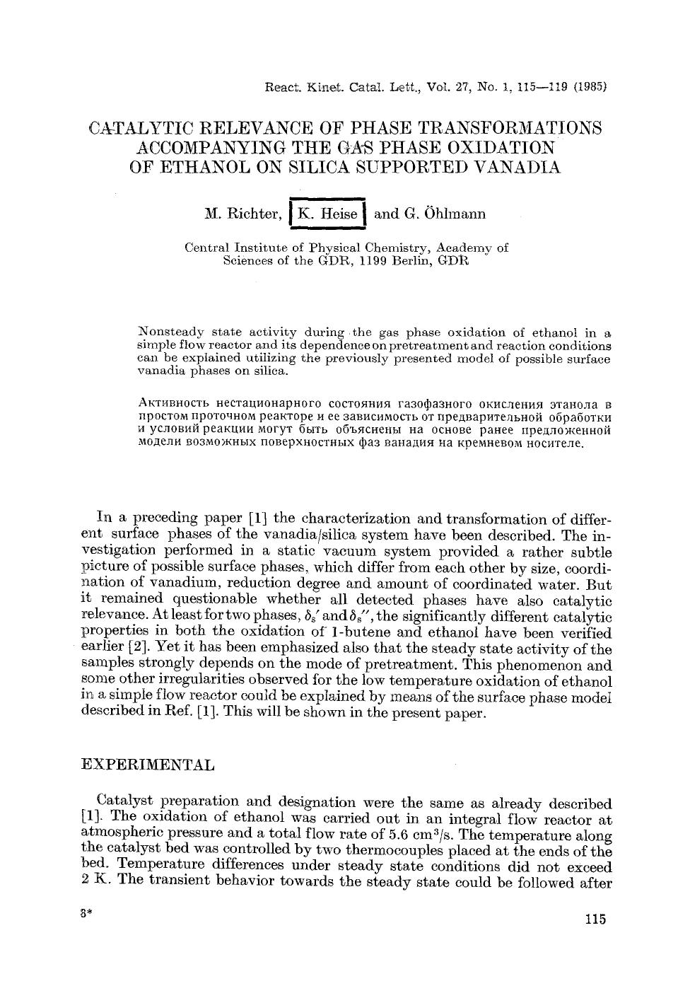 Catalytic relevance of phase transformations accompanying the gas phase oxidation of ethanol on silica supported vanadia by Unknown