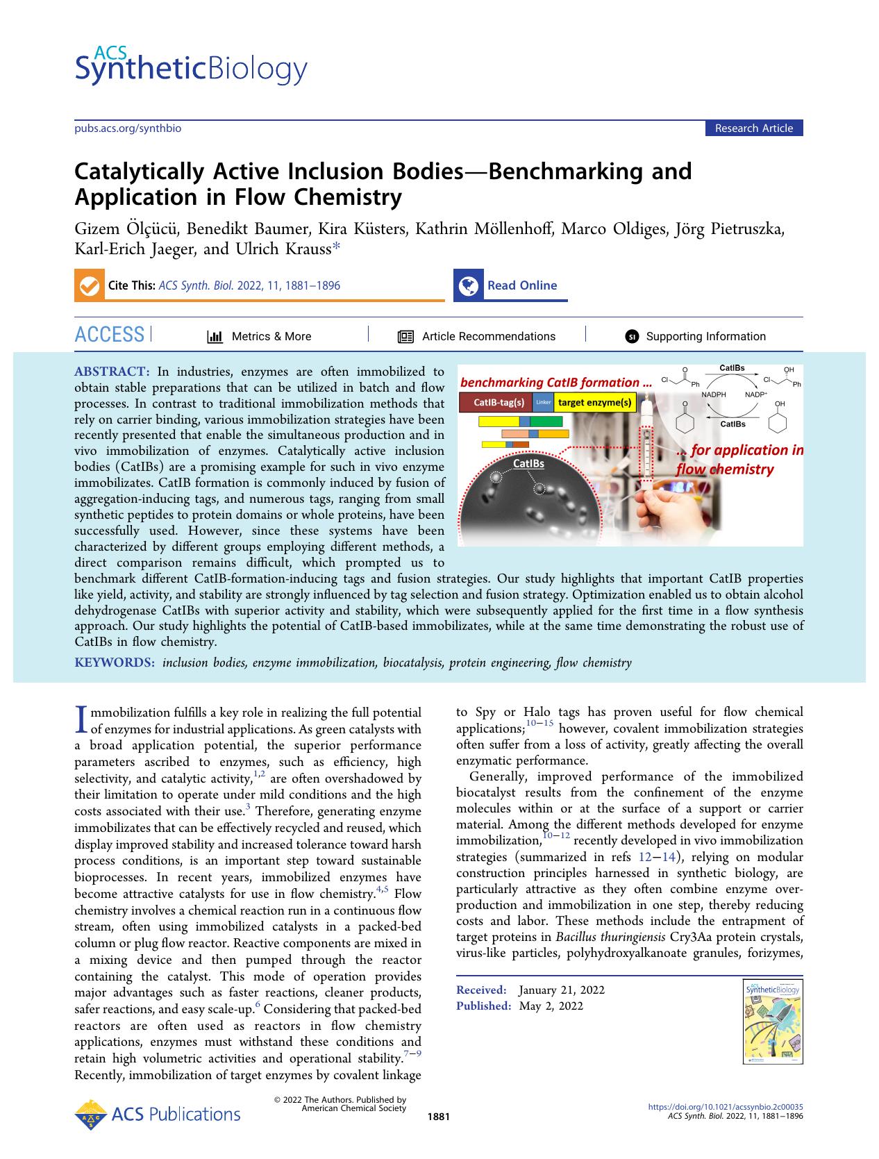 Catalytically Active Inclusion BodiesâBenchmarking and Application in Flow Chemistry by unknow