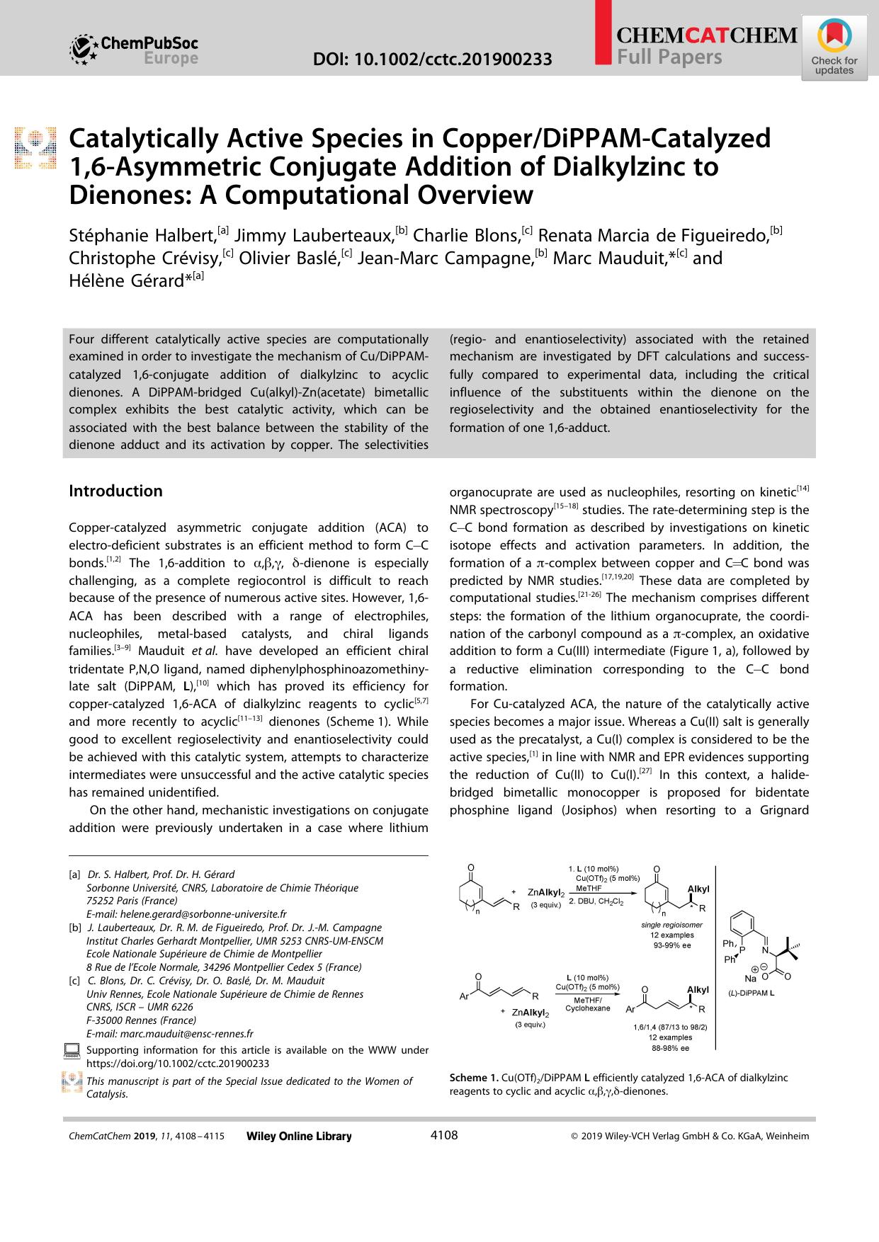 Catalytically Active Species in CopperDiPPAMâCatalyzed 1,6âAsymmetric Conjugate Addition of Dialkylzinc to Dienones: A Computational Overview by Unknown