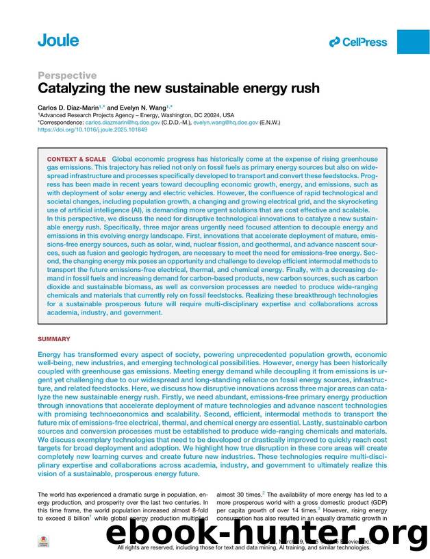 Catalyzing the new sustainable energy rush by Carlos D. Díaz-Marín