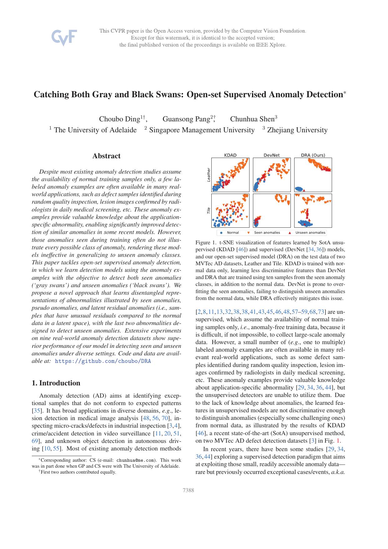 Catching Both Gray and Black Swans: Open-Set Supervised Anomaly Detection by Choubo Ding & Guansong Pang & Chunhua Shen
