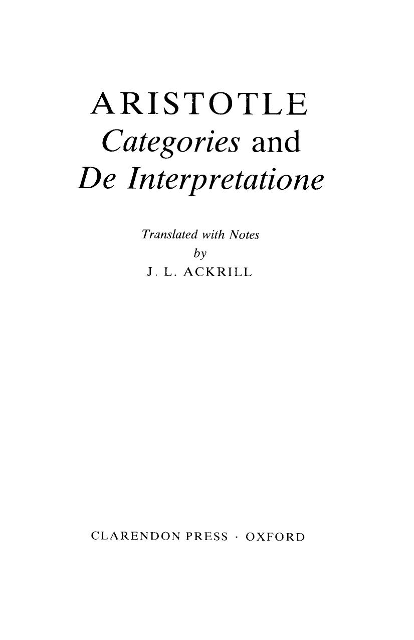 Categories and De Interpretatione (Clarendon Aristotle Series) by Aristotle