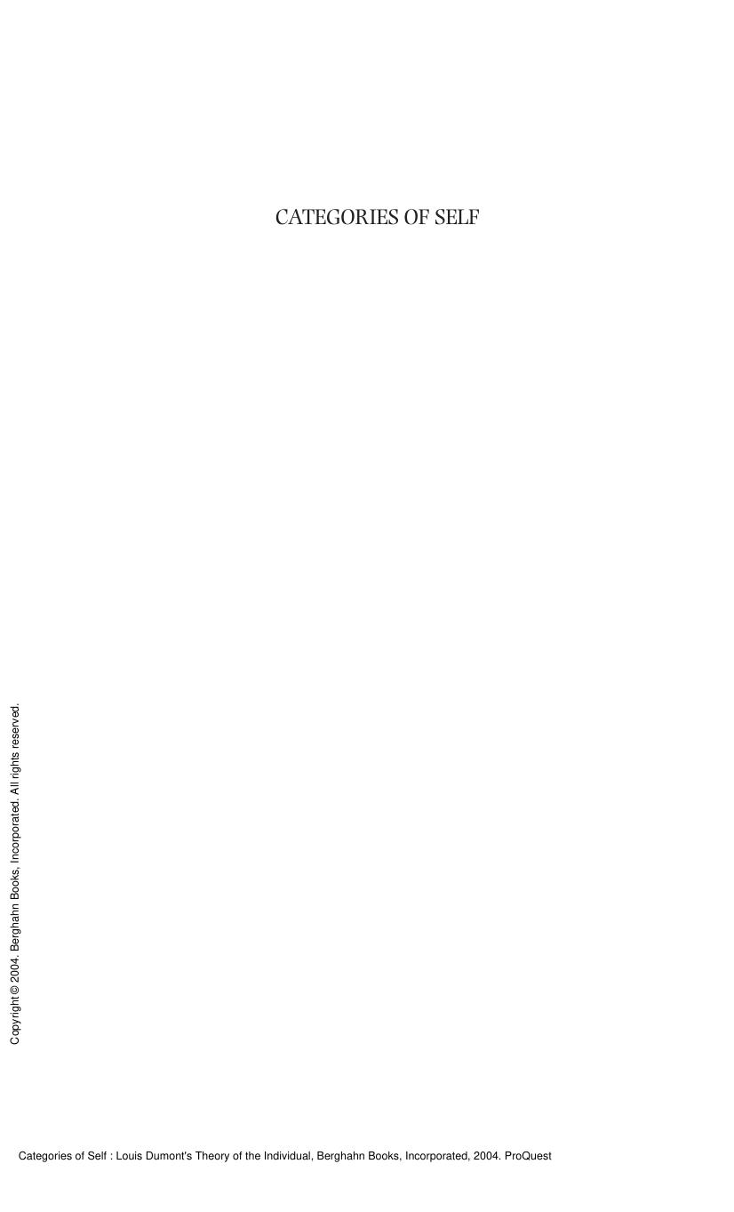 Categories of Self : Louis Dumont's Theory of the Individual by André Celtel