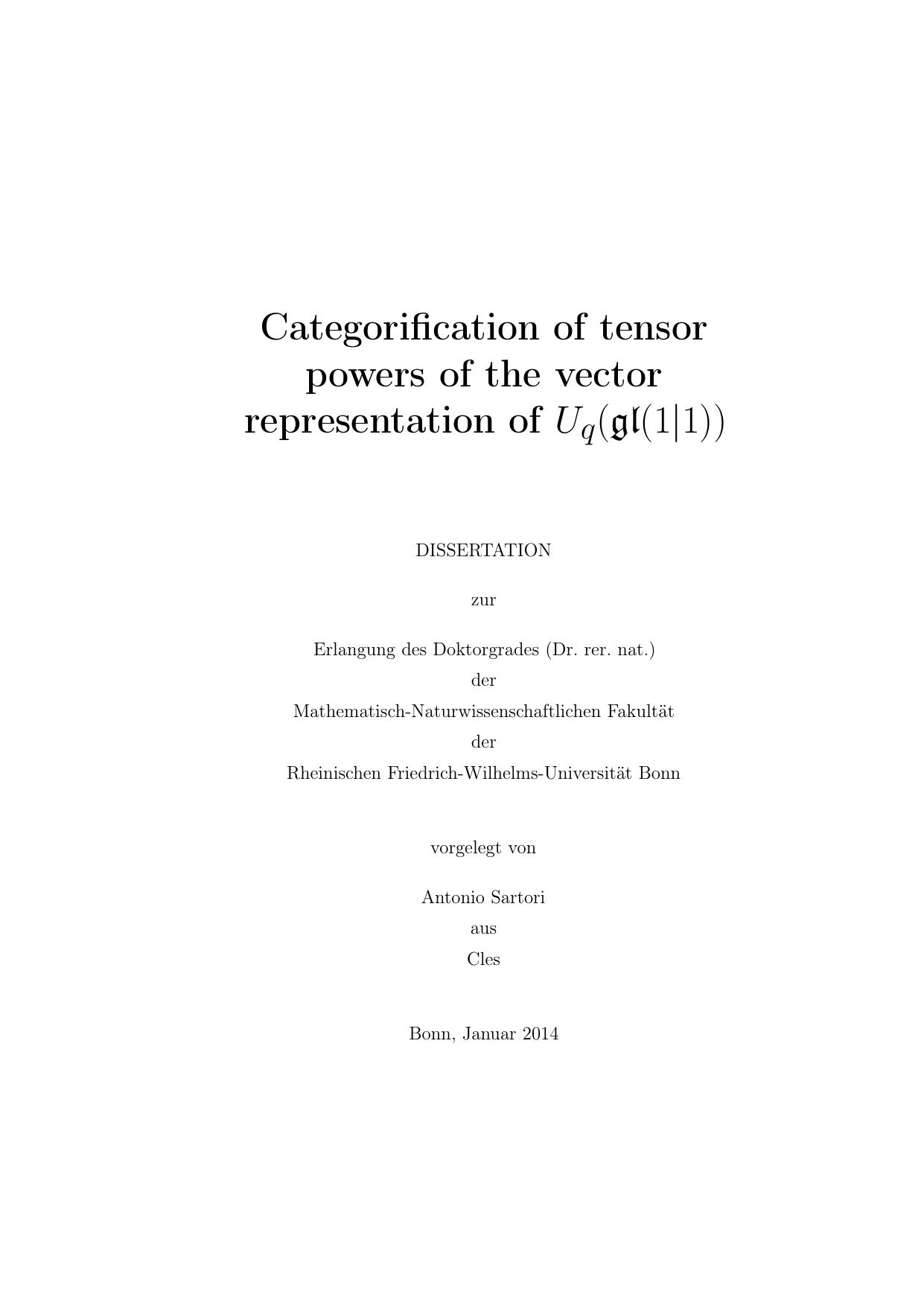 Categorification of tensor powers of the vector representation of Uq (gl(1|1)) by Antonio Sartori