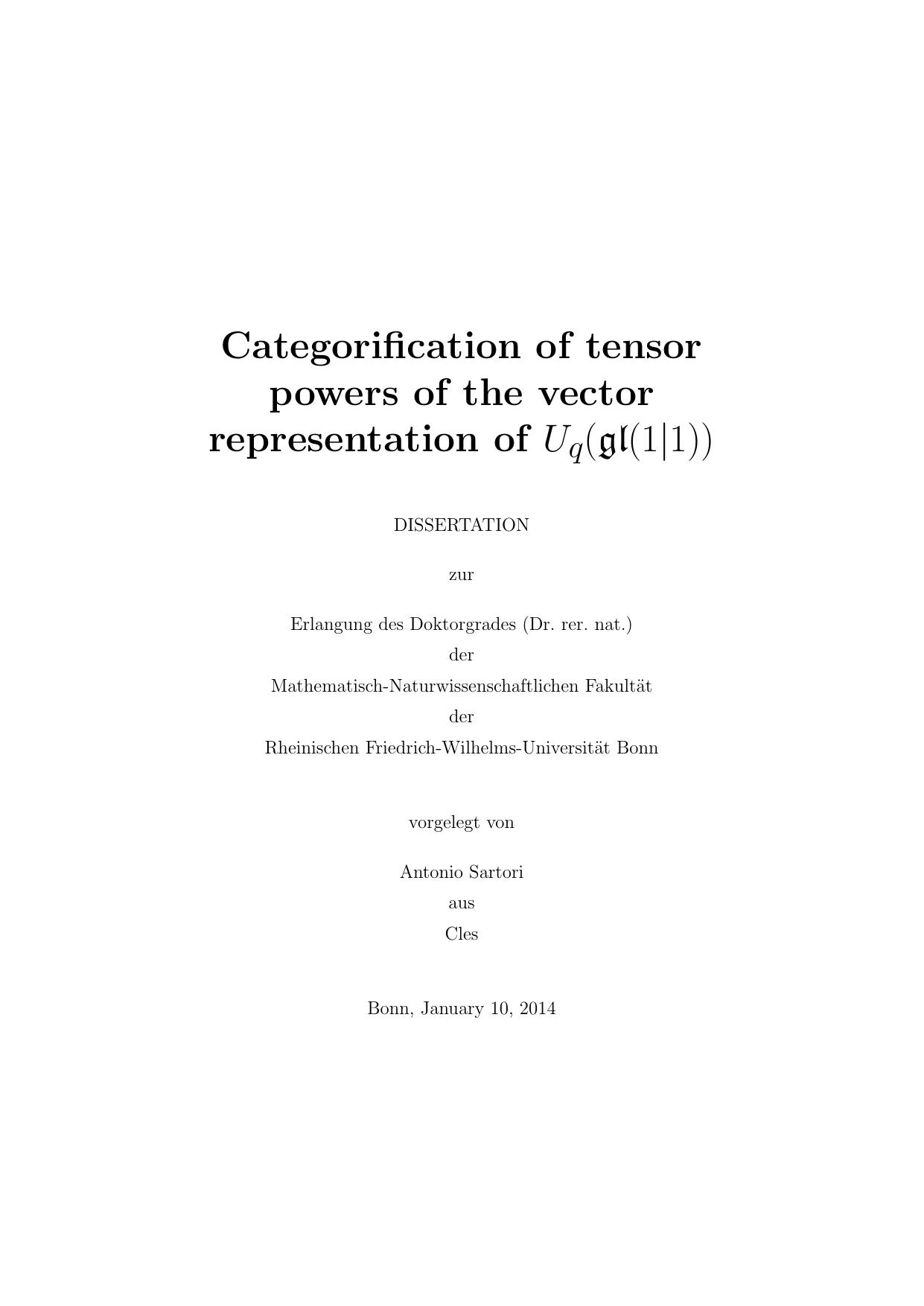 Categorification of tensor powers of the vector representation of Uq(gl(1|1)) (draft) by Antonio Sartori