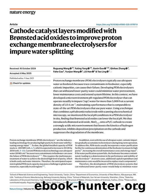 Cathode catalyst layers modified with BrÃ¸nsted acid oxides to improve proton exchange membrane electrolysers for impure water splitting by unknow