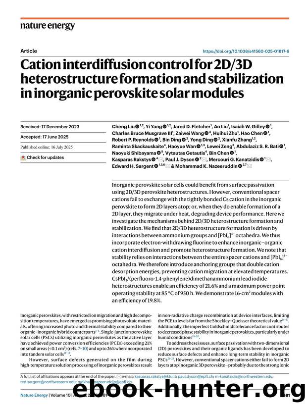 Cation interdiffusion control for 2D3D heterostructure formation and stabilization in inorganic perovskite solar modules by unknow