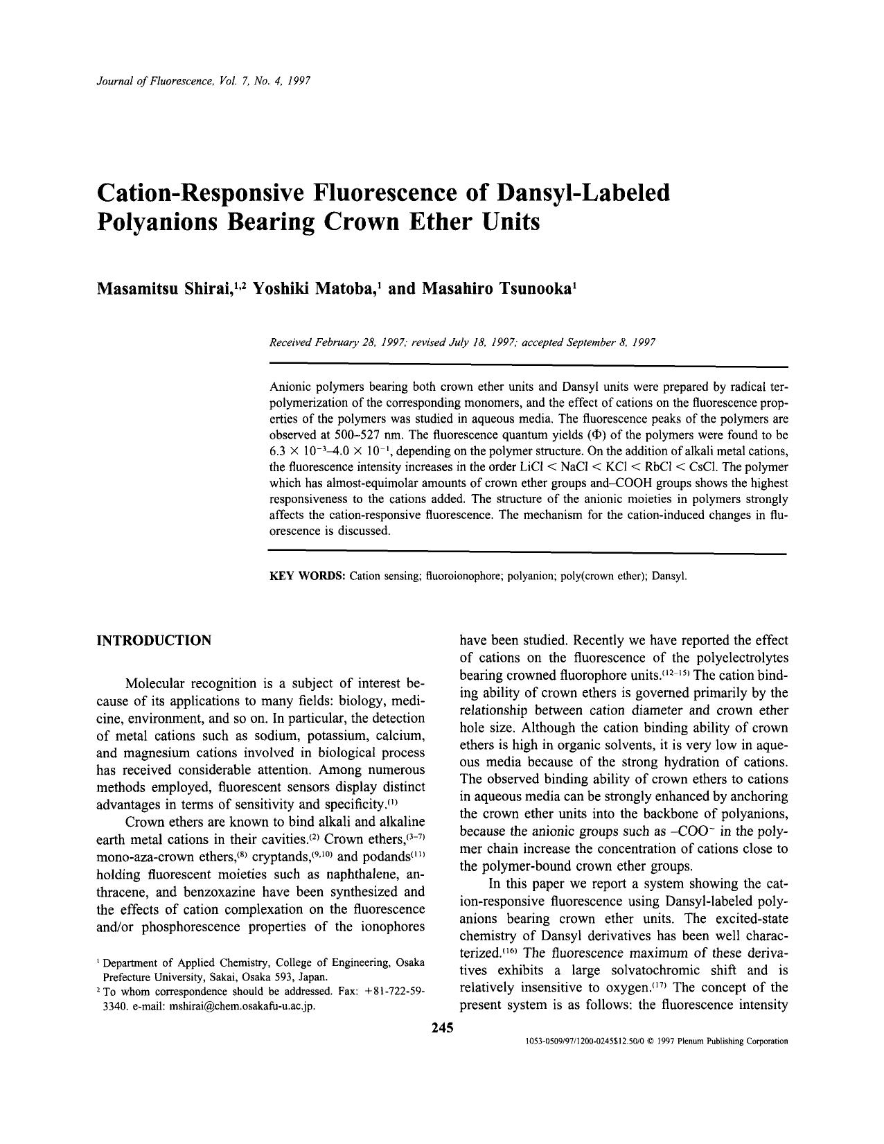 Cation-Responsive Fluorescence Of Dansyl-Labeled Polyanions Bearing Crown Ether Units by Unknown