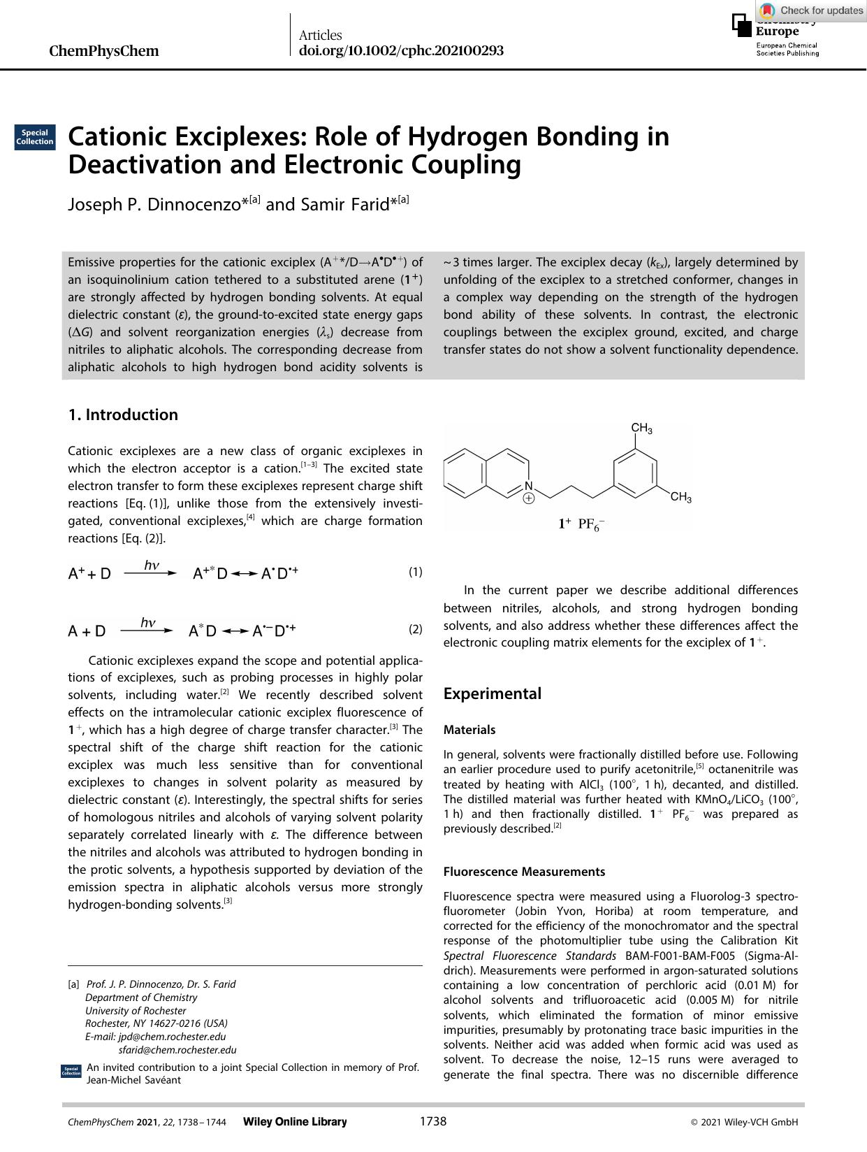 Cationic Exciplexes: Role of Hydrogen Bonding in Deactivation and Electronic Coupling by Unknown