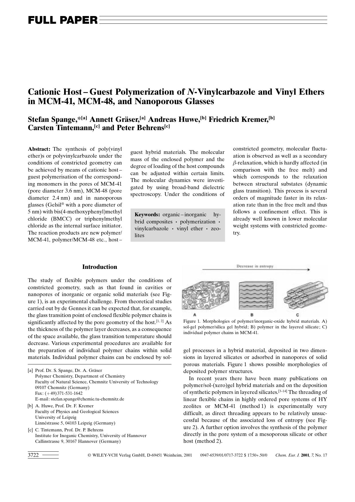 Cationic Host-Guest Polymerization of N-Vinylcarbazole and Vinyl Ethers in MCM-41, MCM-48, and Nanoporous Glasses by Unknown