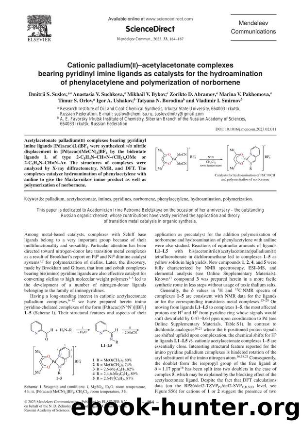 Cationic palladium(II)âacetylacetonate complexes bearing pyridinyl imine ligands as catalysts for the hydroamination of phenylacetylene and polymerization of norbornene by unknow
