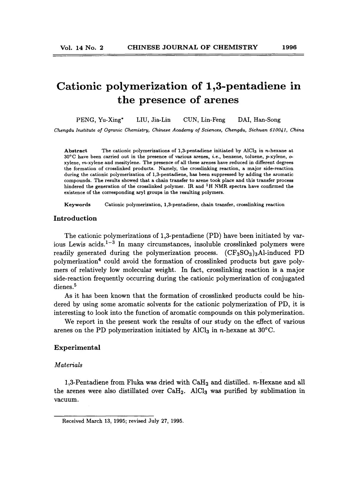 Cationic polymerization of 1,3pentadiene in the presence of arenes by Unknown